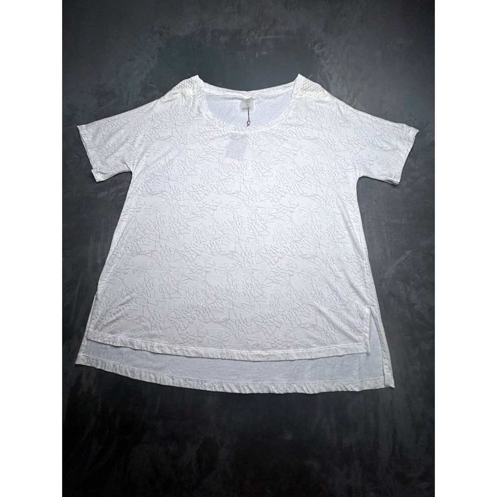 Calia Mesh Inset Tee Womens 1X Egret White Geometric Short Sleeve Athleisure NWT